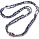 Fashion Long Design Double Strand Black And Gray Freshwater Pearl And Gray Agate Beads Necklace,Sweater Necklace