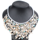 Wholesale Marvelous Statement Pink Series Natural White Freshwater Pearl Jade-Like Crystal Hand-Knitted Bib Necklace