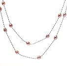 Nice Long Style 6-7mm Natural Pink Freshwater Pearl Necklace With Silver Color Chains
