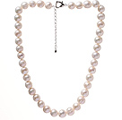 Fashion Single Strand 10-11mm Natural White Freshwater Pearl Beaded Necklace With Heart Clasp (No Box)