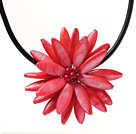 Classic Natural Red Series Freshwater Pearl Shell Flower Party Necklace With Black Leather