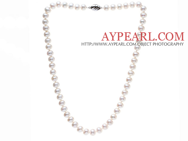 Fashion A Grade 8-9mm Natural White Freshwater Pearl Beaded Necklace (No Box)