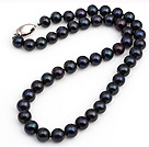Fashion Single Strand A Grade 9-10mm Black Freshwater Pearl Beaded Necklace With Nickel Free Clasp