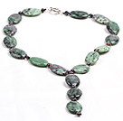 Vintage Color Y Shape Natural Freshwater Pearl Oval Zoisite Necklace