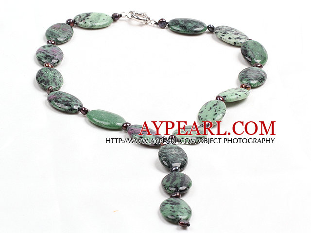 Vintage Color Y Shape Natural Freshwater Pearl Oval Zoisite Necklace