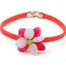 Lovely Pink And Rose Acrylic Flower Choker Necklace With Orange Leather