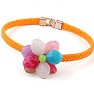 Lovely Single Colorful Acrylic Flower Choker Necklace With Orange Leather