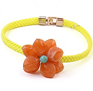 Lovely Single Orange Acrylic Flower Choker Necklace With Yellow Leather