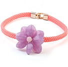 Lovely Single Purple Acrylic Flower Choker Necklace With Pink Leather