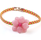 Lovely Single Pink Acrylic Flower And Colorful Leather Choker Necklace