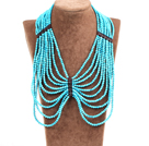 Splendid Statement Multi Strand Blue Turquoise Beads African Wedding Necklace