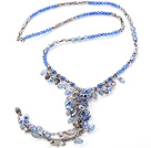 Lovely Faceted Gray And AB Blue Cluster Crystal Pendant Chain Necklace