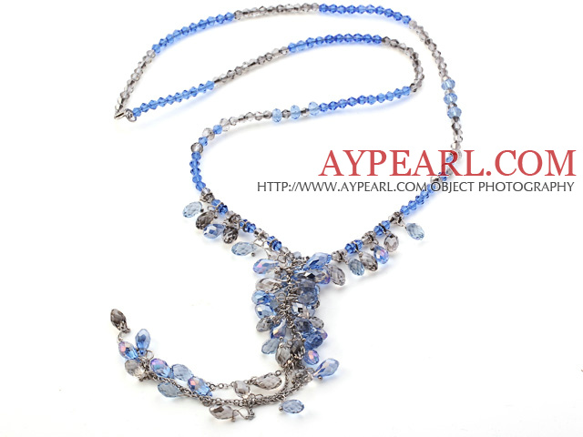 Lovely Faceted Gray And AB Blue Cluster Crystal Pendant Chain Necklace