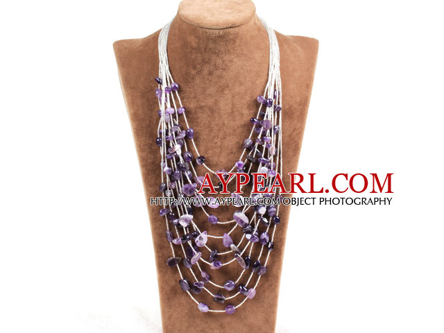 Graceful Multi Strand Irregular Shape Amethyst Party Necklace