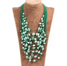 Graceful Multi Strand Irregular Shape Aventurine Beads Party Necklace With Small Green Beads Chain