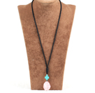 Wholesale Simple Fashion Turquoise Cross Charm Irregular Shape Rose Quartz Pendant Necklace