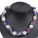 Wholesale Hot Sale Gorgeous Round Rose Quartz Beads Cluster Purple Pearl Multi Color Stone Beads Choker Necklace