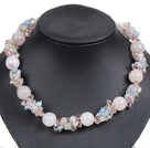 Wholesale Hot Sale Gorgeous Round Rose Quartz Beads Cluster Blue Pearl Pink Crystal Choker Necklace