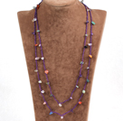 Pretty New Long Style Multi Color Gemstone Chips Purple Thread Necklace(Also can be Bracelet)