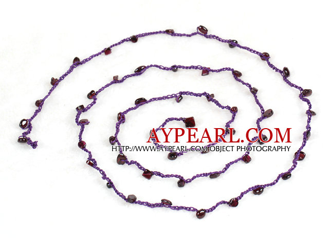 Pretty New Long Style Garnet Chips Purple Thread Necklace(Also can be Bracelet)