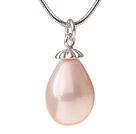 Lovely Pink Teardrop Seashell Pearl Dangling Pendant Metal Chain Necklace With Lobster Clasp