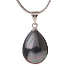 Wholesale Lovely Black Teardrop Seashell Pearl Dangling Pendant Metal Chain Necklace With Lobster Clasp