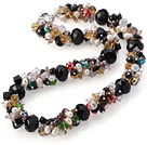 Fashion Cluster White Freshwater Pearl And Multi Colorful Crystal Necklace With Moonight Clasp