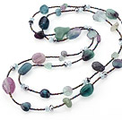 Wholesale Fashion Long Style Multi Rainbow Fluorite And Crystal Strand Necklace (Random Shapes Wil Be Sent)