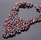 Pretty Multilayer Wired Purple Colorful Teardrop Crystal And Round Seashell Pearl Flower Necklace