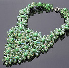 Pretty Multilayer Wired Green Series Teardrop Crystal And Round Seashell Pearl Flower Necklace