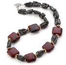 Elegant Square Shape Red Jasper And Irregular Blister Black Pearl Strand Necklace