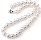 Popular 10mm Round White Seashell Beads Hand-Knotted Strand Necklace With Moonight Clasp