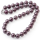 Popular 10mm Round Purple Seashell Beads Hand-Knotted Strand Necklace With Moonight Clasp