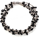 Wholesale Nice Multi Twisted Strands Black Agate Sandstone And Manmade Gray Crystal Necklace With Magnetic Clasp