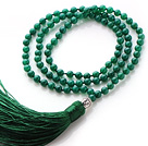Wholesale Simple Long Style Round Green Agate Beads Necklace with Buddha Head and Green Tassel(can also be as bracelet)