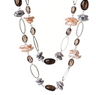 Wholesale Long Style Special Design Multi Color Biwa Pearl and Smoky Quartz Necklace