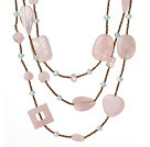 Wholesale Nice Long Style Irregular Shape Rose Quartz and Crystal Beads Necklace (Random Shape for Rose Quartz)