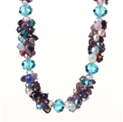 Newly Beautiful Cluster Style Amethyst and Multi Color Crystal Beads Necklace with Moonight Clasp