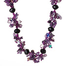 Newly Elegant Cluster Style Natural Amethyst and Crystal Beads Necklace with Magnetic Clasp