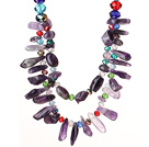 Elegant Style Natural Two Layer Amethyst and Multi Color Crystal Beads Party Necklace