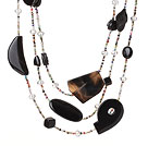 Wholesale Beautiful Long Style Cool Irregular Shape Black Agate and Multi Color Crystal Beads Necklace (Random Shape for Agate)