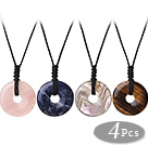 Wholesale 4 Pcs Simple Fashion Donut Shape Rose Quartz Sodalite Amethyst Tiger Eye Stone Pendant Necklace With Adjustable Hand-Knitted Thread
