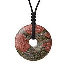 Wholesale Vintage Simple Donut Shape Green Piebald Stone Pendant Necklace With Adjustable Hand-Knitted Thread