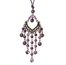 Vintage Style Chandelier Shape Amethyst Pendant Necklace with Purple Leather