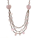 Wholesale Beautiful Heart Shape And Irregular Shape Rose Quartz Three Layer Long Necklace(Random Shape)