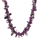 Trendy Style Multi Strands Natural Amethyst Twisted Necklace With Magnetic Clasp