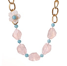 Wholesale Beautiful Irregular Shape Rose Quartz Cyanite Beads White Pearl Shell Flower Party Necklace