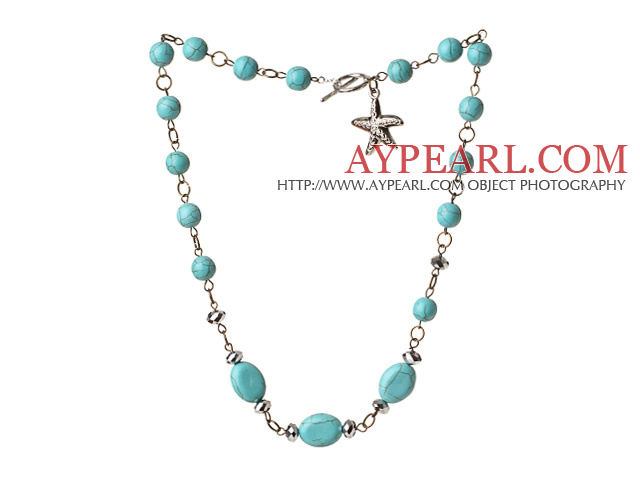 Fashion Single Strand Burst Pattern Turquoise Necklace With Starfish Charm
