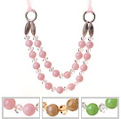 Discount 3 Pcs Fashion Double Layer Pink Green Brown Acrylic Beads And Clear Crystal Necklace