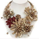 Fantastic Statement Brown Series Natural Pearl Shell Flower Party / Wedding Necklace